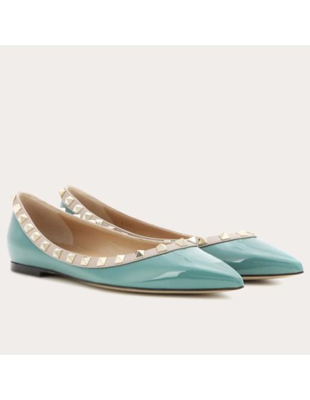 Cheap Reps Valentino Rockstud Ballet Flats In Light Blue Patent Leather