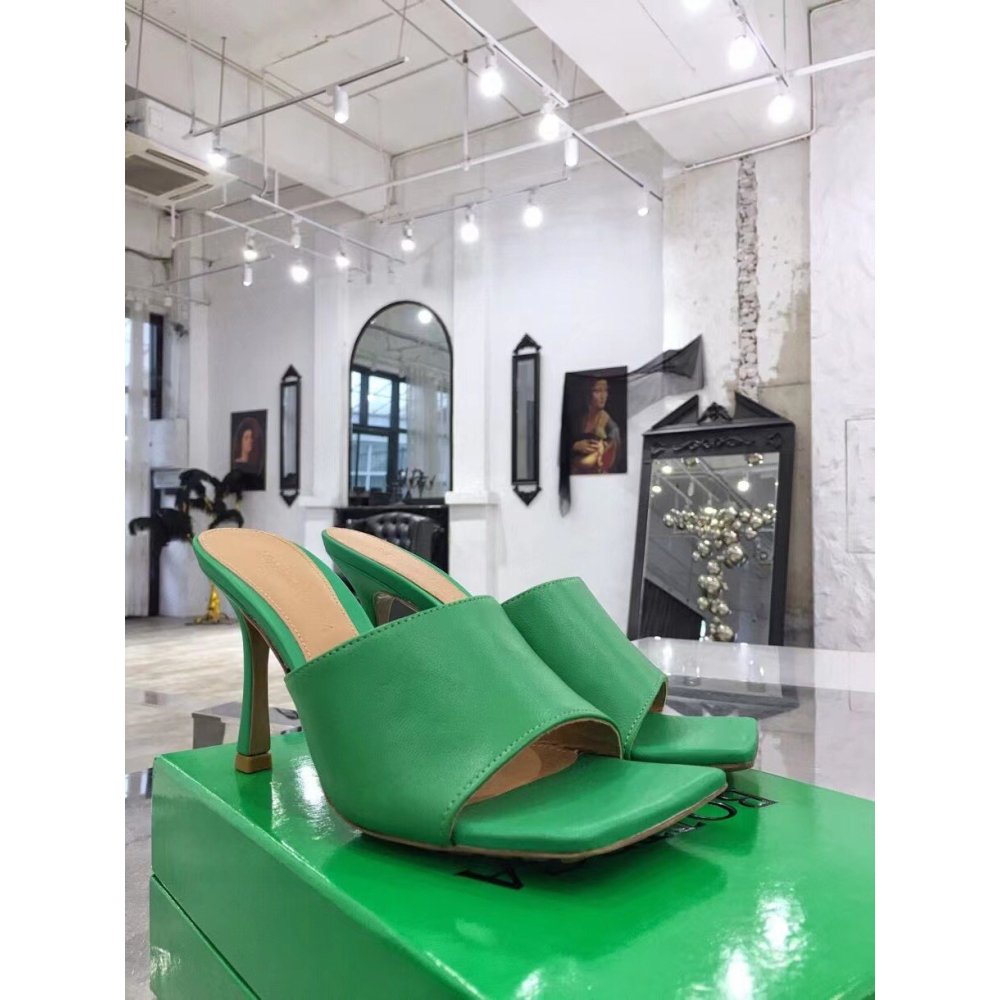 Cheap Reps Bottega Veneta Stretch Mules 90mm In Green Lambskin