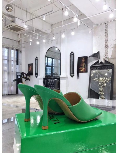 Cheap Reps Bottega Veneta Stretch Mules 90mm In Green Lambskin