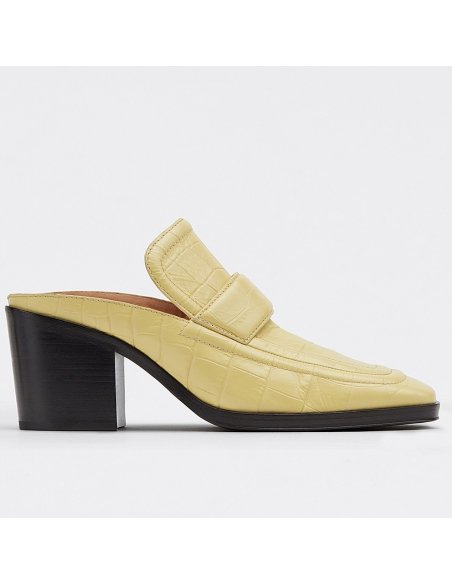 Cheap Reps Bottega Veneta Mules 70mm In Butter Crocodile Embossed Leather