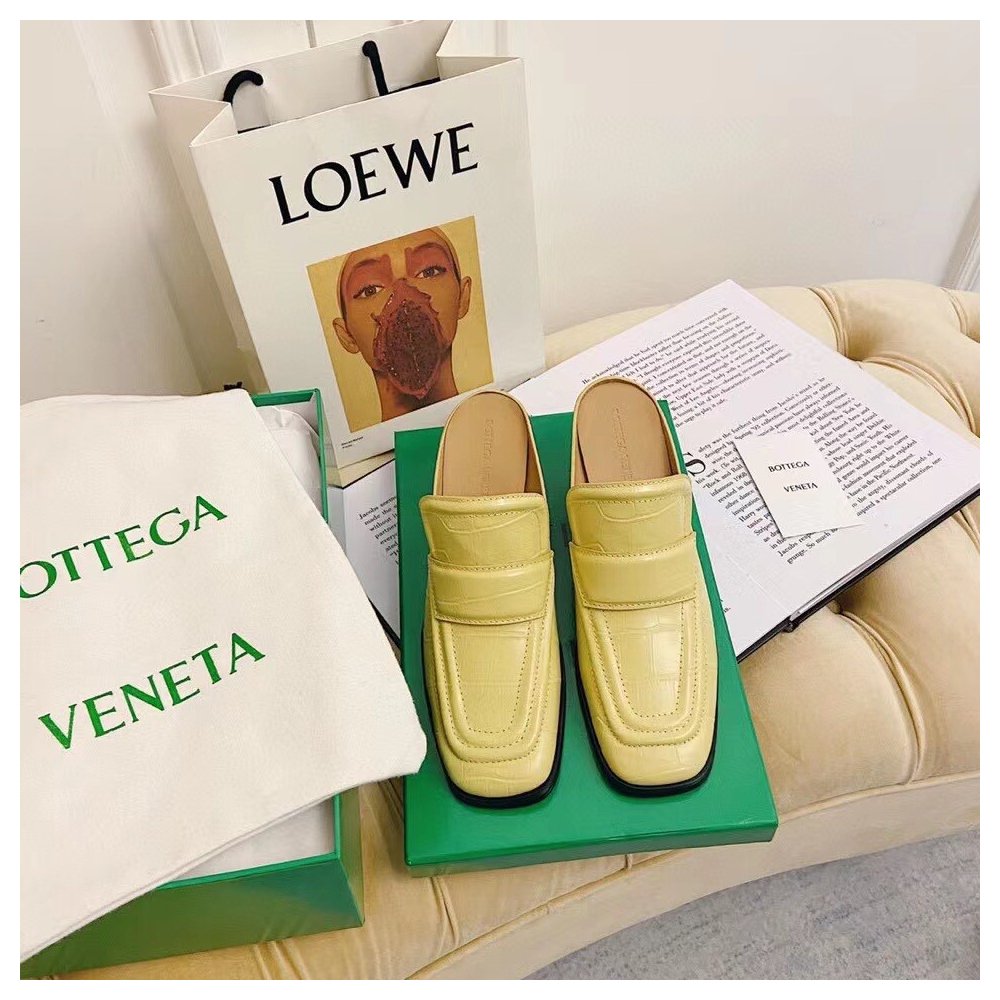 Cheap Reps Bottega Veneta Mules 70mm In Butter Crocodile Embossed Leather