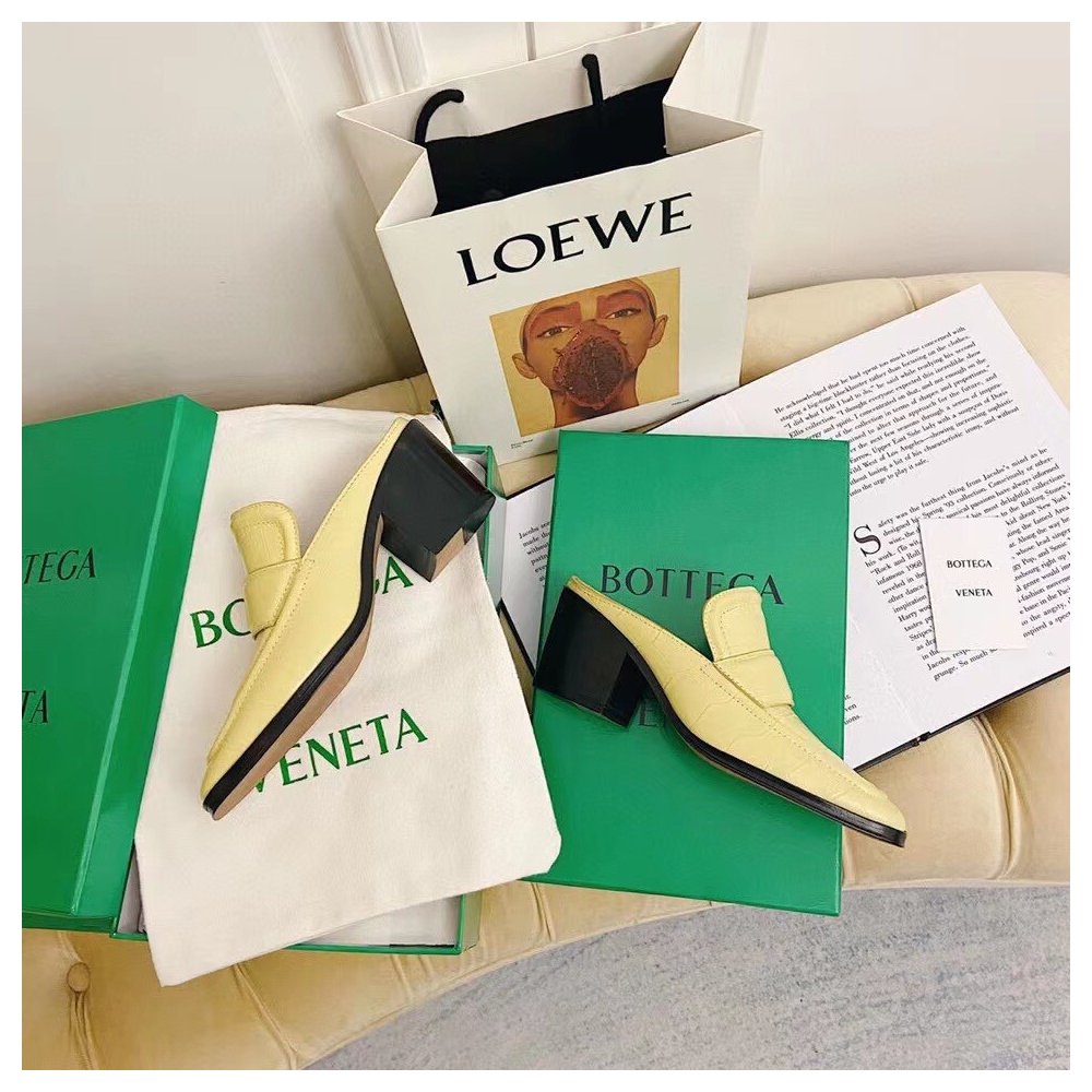 Cheap Reps Bottega Veneta Mules 70mm In Butter Crocodile Embossed Leather