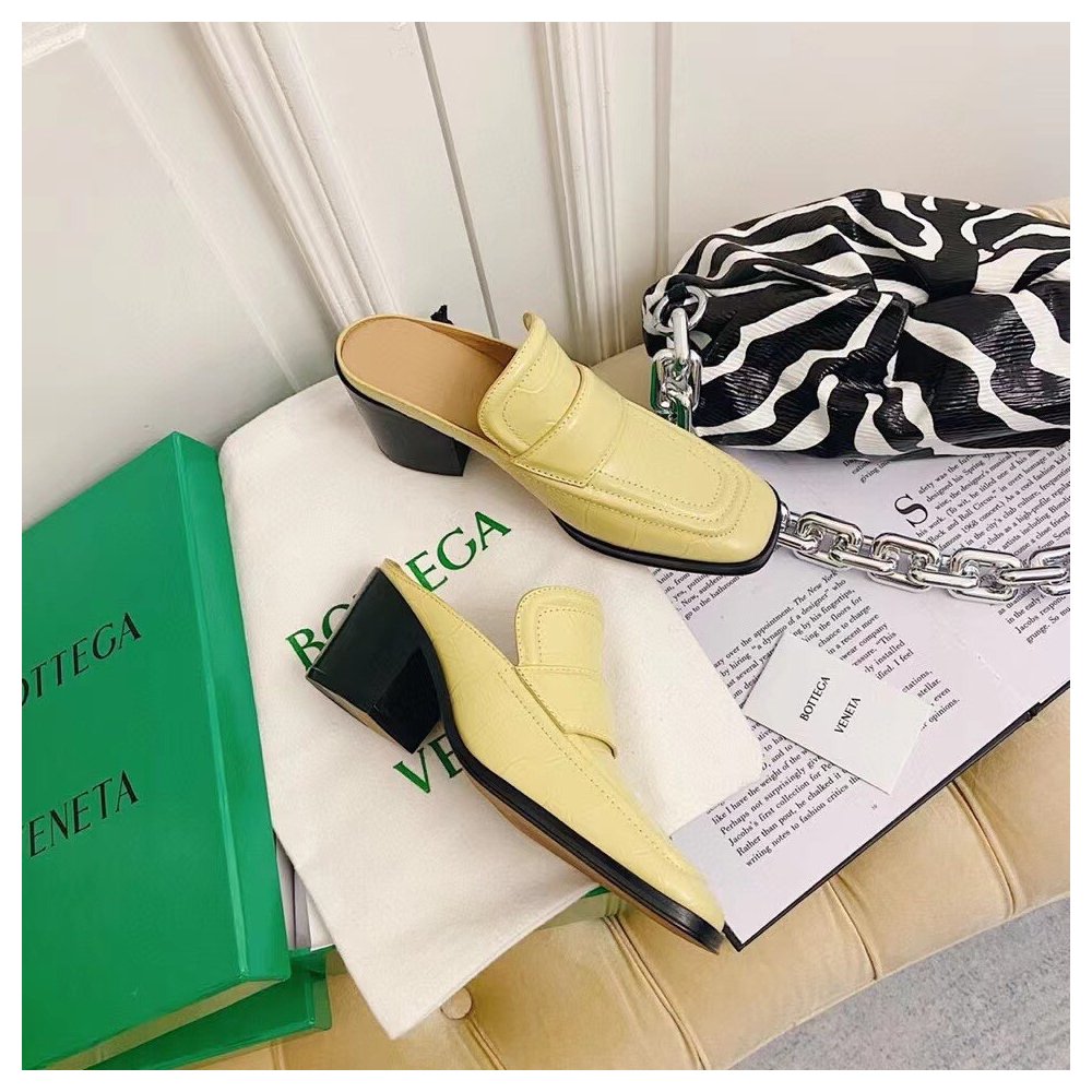 Cheap Reps Bottega Veneta Mules 70mm In Butter Crocodile Embossed Leather