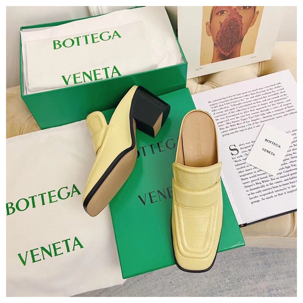 Cheap Reps Bottega Veneta Mules 70mm In Butter Crocodile Embossed Leather