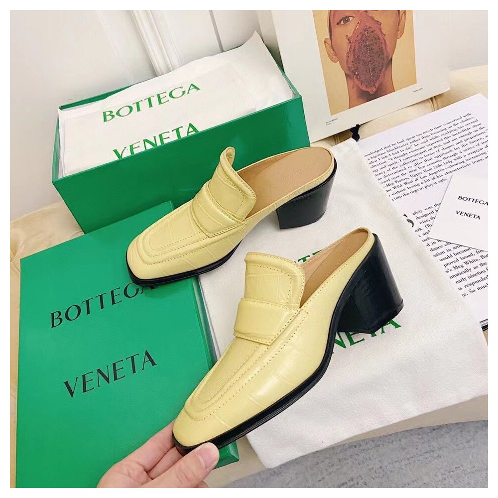 Cheap Reps Bottega Veneta Mules 70mm In Butter Crocodile Embossed Leather