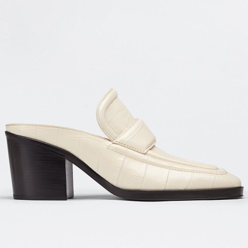 Cheap Reps Bottega Veneta Mules In White Crocodile Embossed Leather