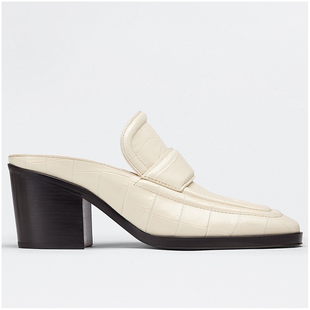 Cheap Reps Bottega Veneta Mules In White Crocodile Embossed Leather