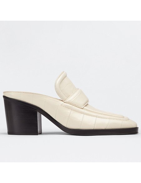 Cheap Reps Bottega Veneta Mules In White Crocodile Embossed Leather
