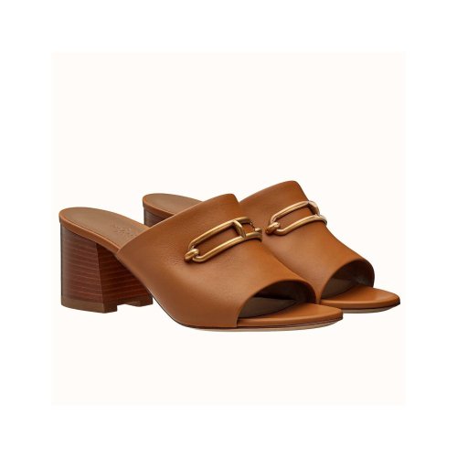 Cheap Reps Hermes Camilla Mules 60MM In Brown Calfskin