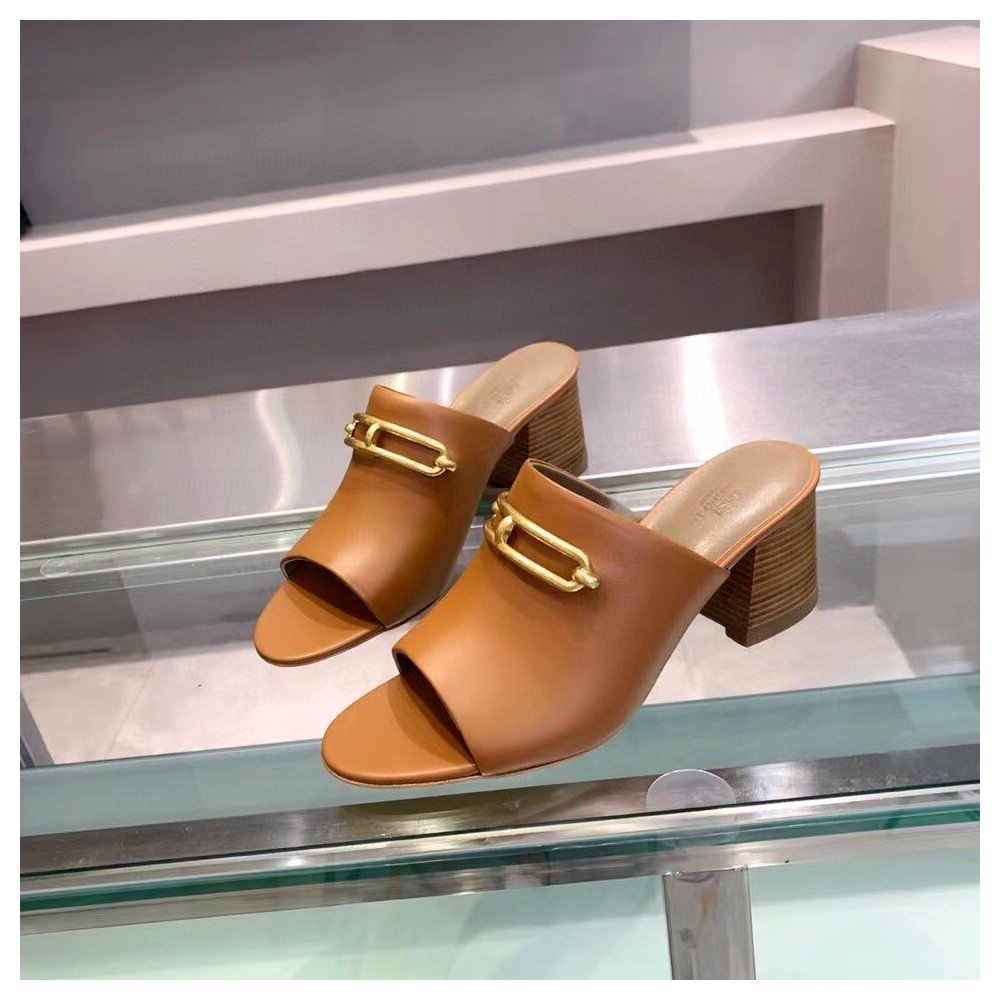 Cheap Reps Hermes Camilla Mules 60MM In Brown Calfskin