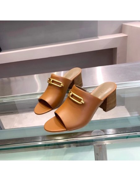 Cheap Reps Hermes Camilla Mules 60MM In Brown Calfskin