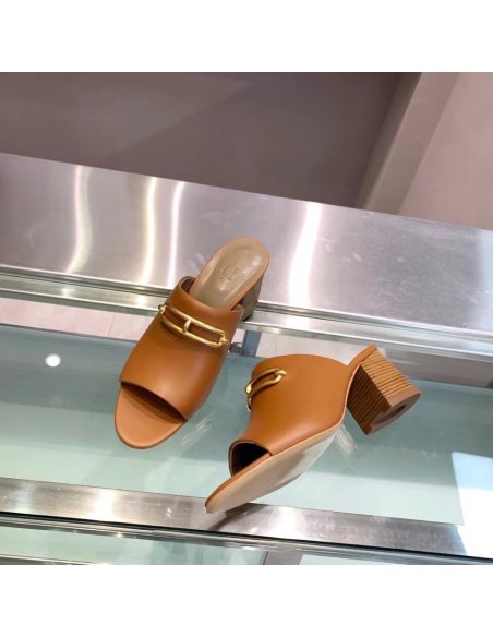 Cheap Reps Hermes Camilla Mules 60MM In Brown Calfskin