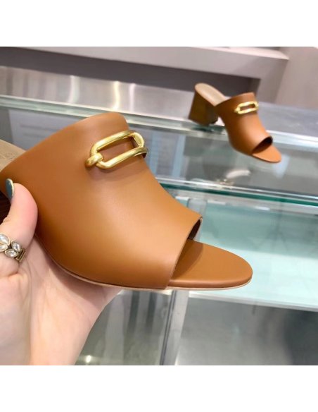 Cheap Reps Hermes Camilla Mules 60MM In Brown Calfskin