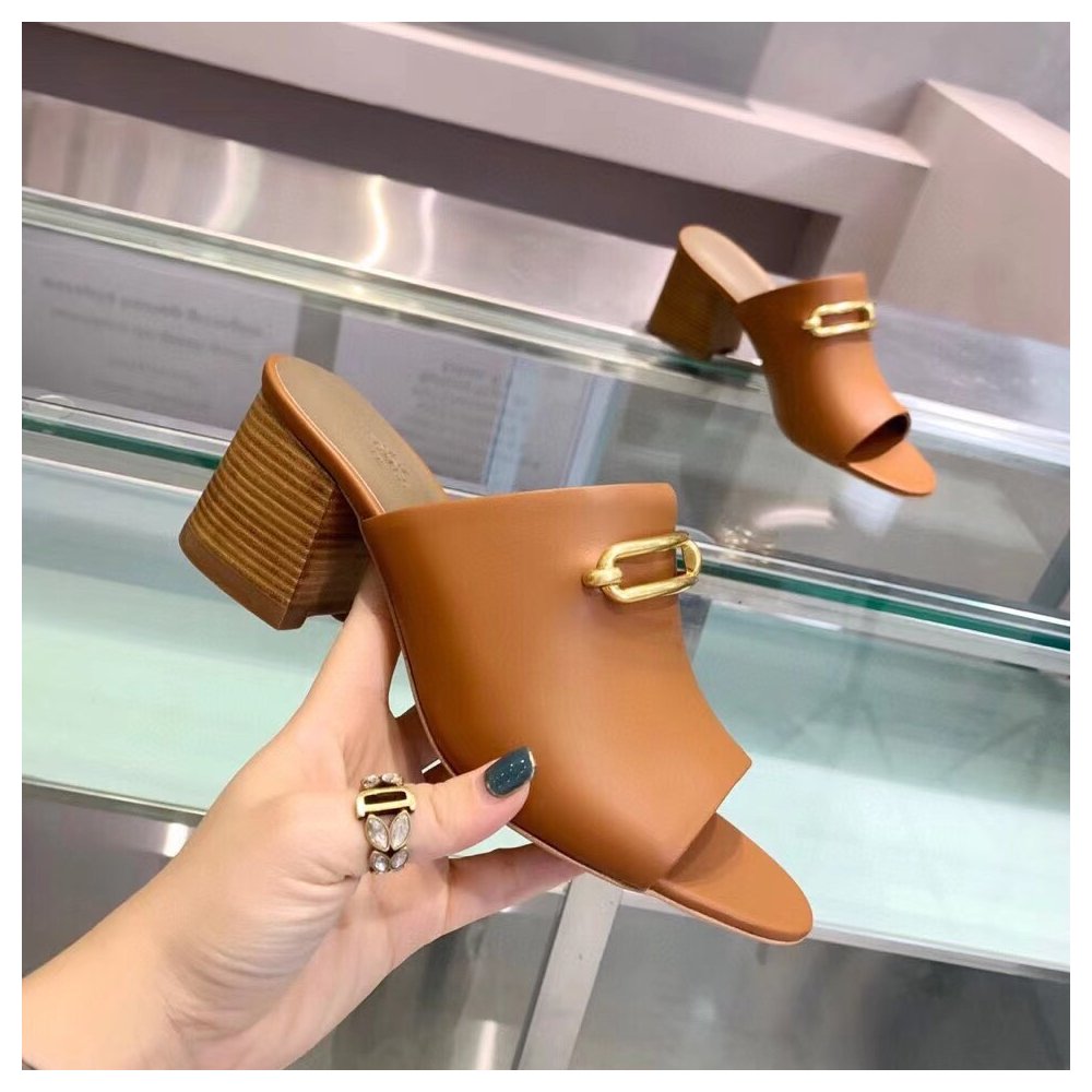 Cheap Reps Hermes Camilla Mules 60MM In Brown Calfskin
