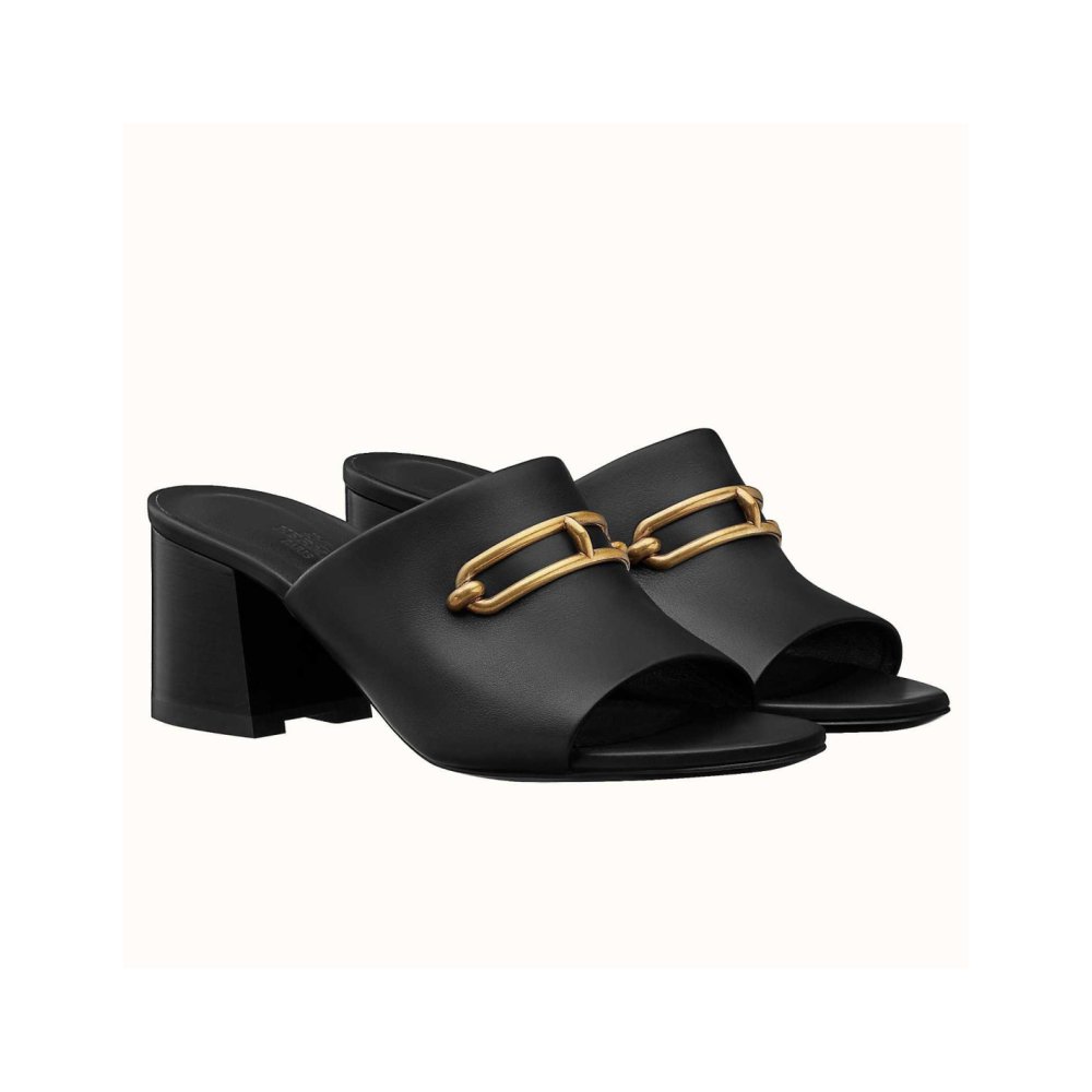 Cheap Reps Hermes Camilla Mules 60MM In Black Calfskin