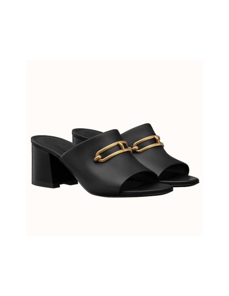 Cheap Reps Hermes Camilla Mules 60MM In Black Calfskin