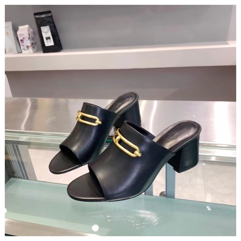 Cheap Reps Hermes Camilla Mules 60MM In Black Calfskin