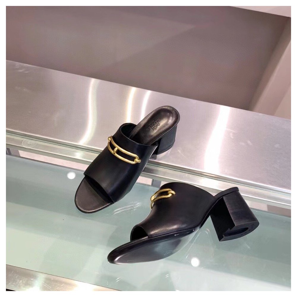 Cheap Reps Hermes Camilla Mules 60MM In Black Calfskin