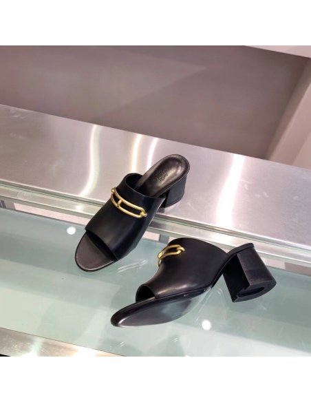 Cheap Reps Hermes Camilla Mules 60MM In Black Calfskin