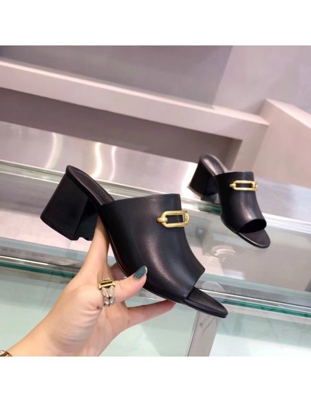 Cheap Reps Hermes Camilla Mules 60MM In Black Calfskin