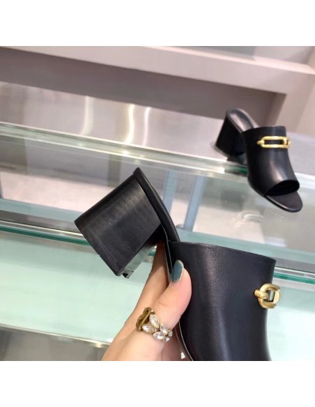 Cheap Reps Hermes Camilla Mules 60MM In Black Calfskin