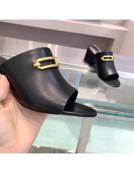 Cheap Reps Hermes Camilla Mules 60MM In Black Calfskin