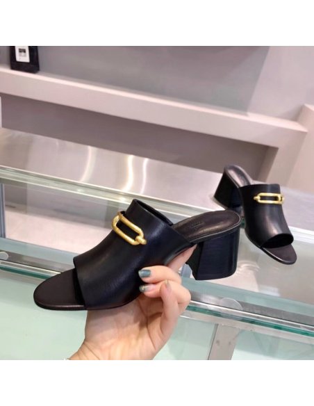 Cheap Reps Hermes Camilla Mules 60MM In Black Calfskin