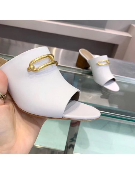 Cheap Reps Hermes Camilla Mules 60MM In White Calfskin