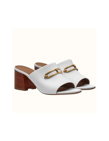 Cheap Reps Hermes Camilla Mules 60MM In White Calfskin