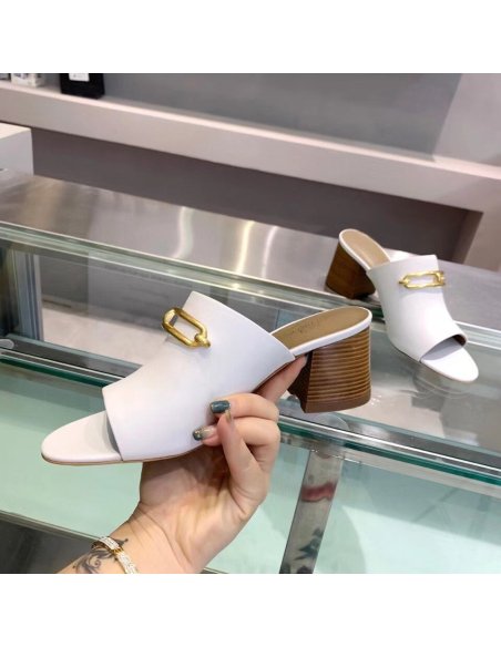 Cheap Reps Hermes Camilla Mules 60MM In White Calfskin