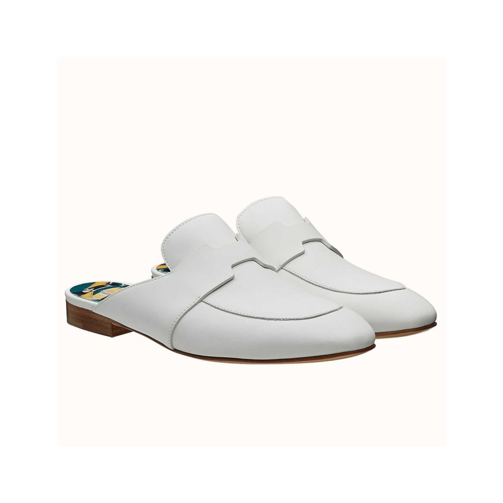 Cheap Reps Hermes Catena Mules In White Calfskin