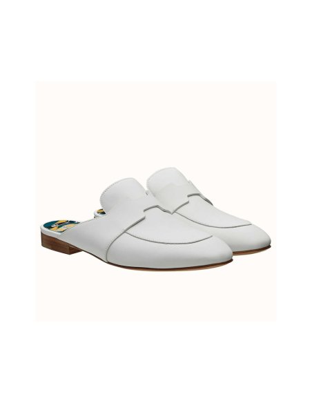 Cheap Reps Hermes Catena Mules In White Calfskin