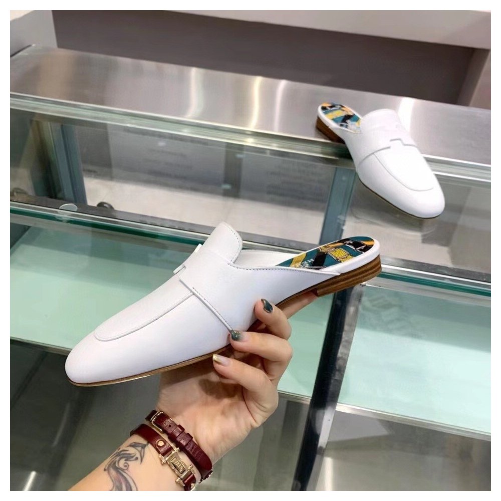 Cheap Reps Hermes Catena Mules In White Calfskin