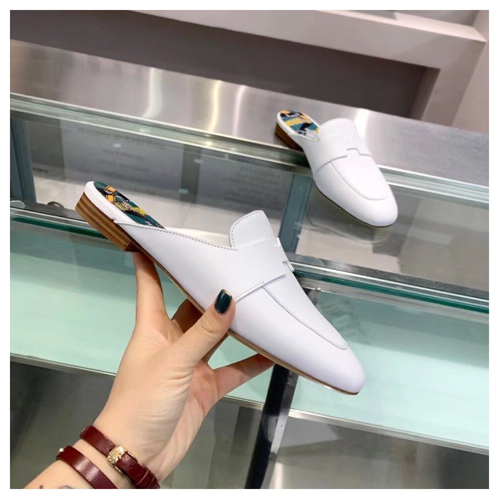 Cheap Reps Hermes Catena Mules In White Calfskin