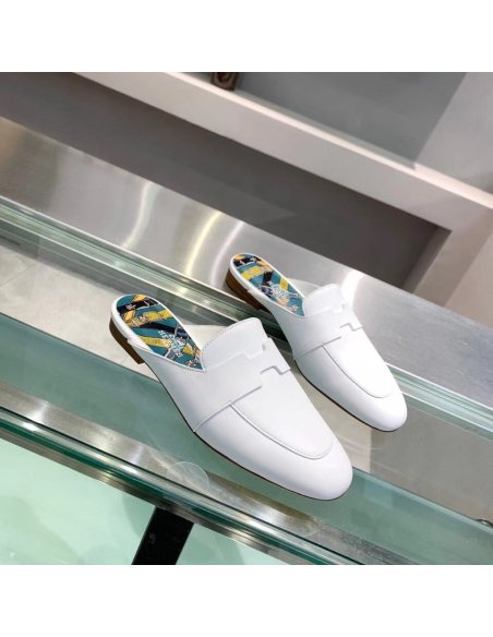Cheap Reps Hermes Catena Mules In White Calfskin