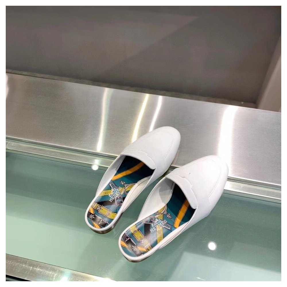 Cheap Reps Hermes Catena Mules In White Calfskin