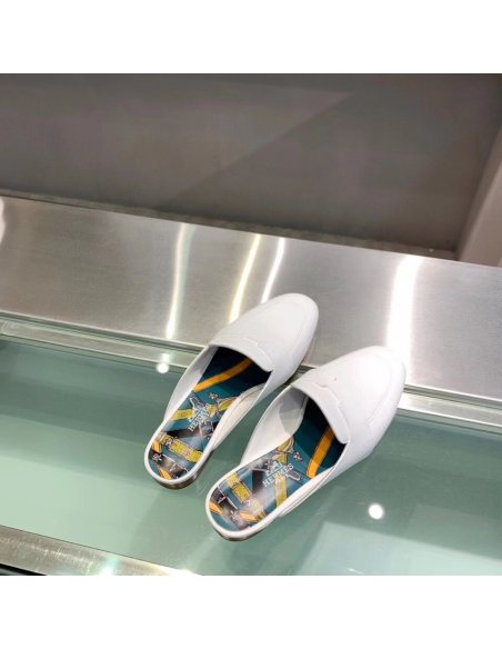 Cheap Reps Hermes Catena Mules In White Calfskin