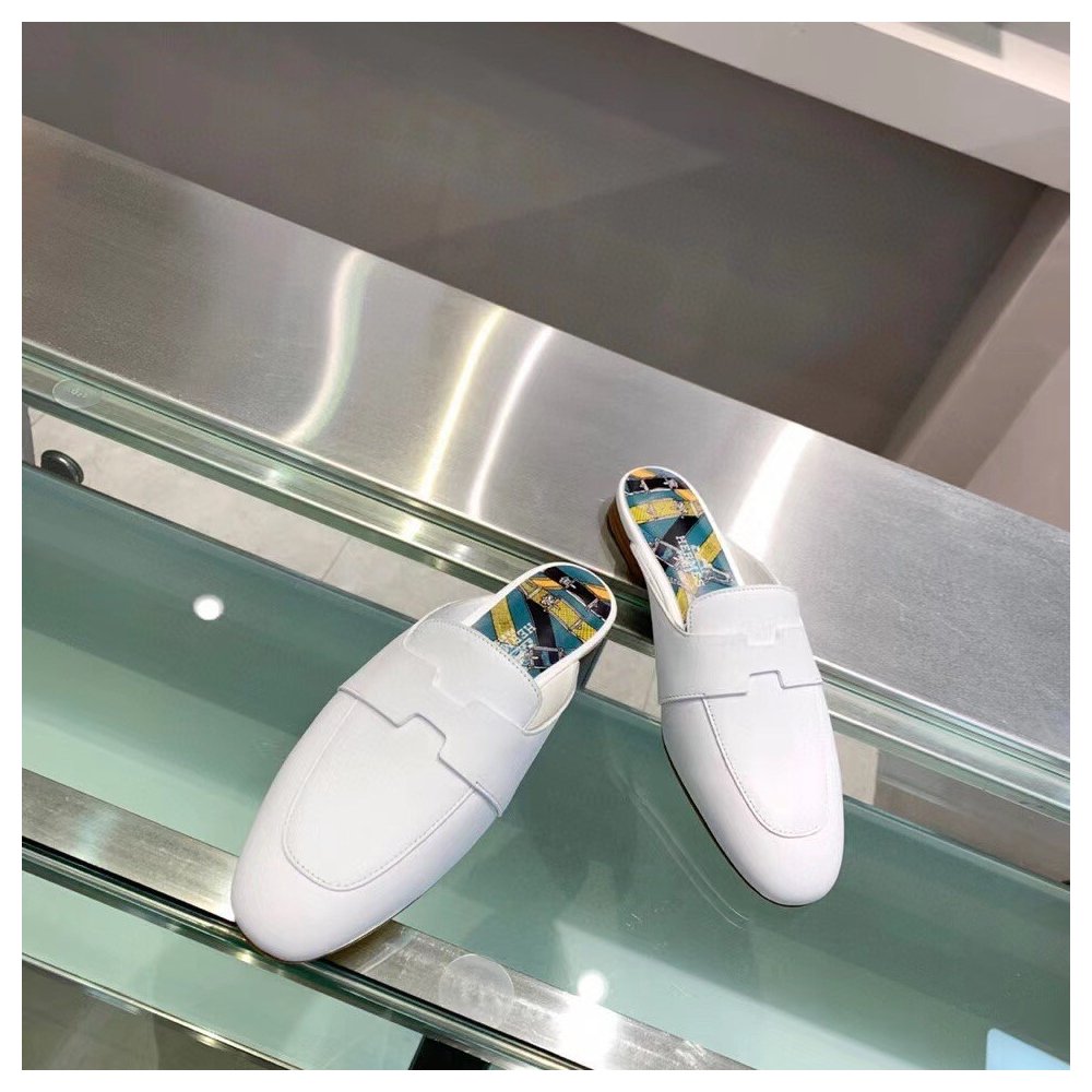 Cheap Reps Hermes Catena Mules In White Calfskin