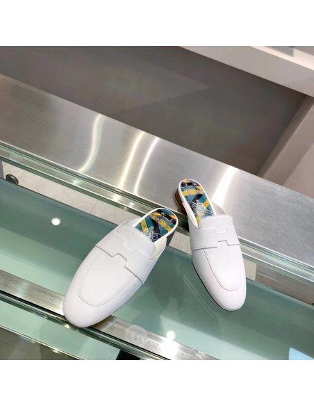 Cheap Reps Hermes Catena Mules In White Calfskin