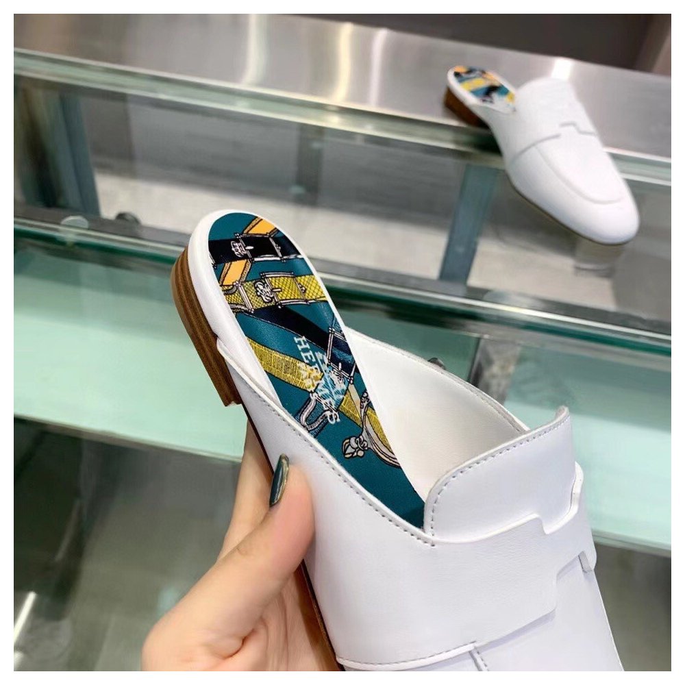 Cheap Reps Hermes Catena Mules In White Calfskin
