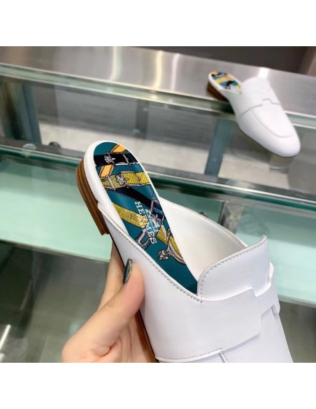 Cheap Reps Hermes Catena Mules In White Calfskin