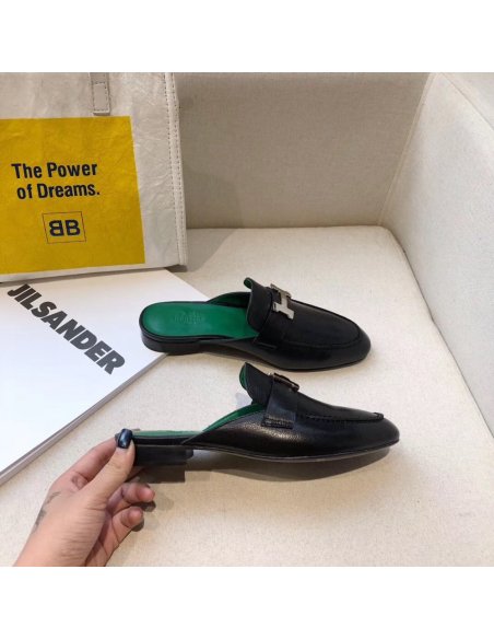 Cheap Reps Hermes Trocadero Mules In Black Goatskin