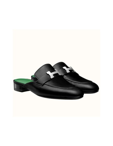 Cheap Reps Hermes Trocadero Mules In Black Goatskin