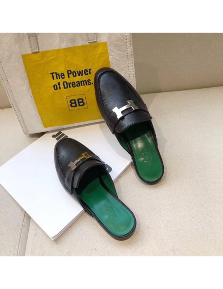 Cheap Reps Hermes Trocadero Mules In Black Goatskin