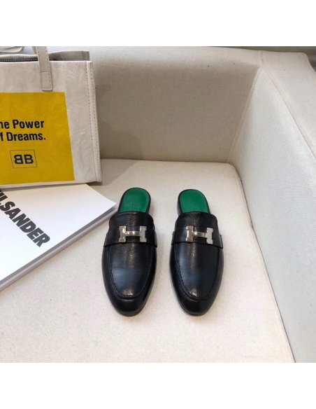 Cheap Reps Hermes Trocadero Mules In Black Goatskin