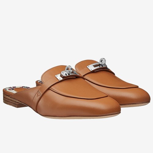 Cheap Reps Hermes Oz Mules In Caramel Calfskin