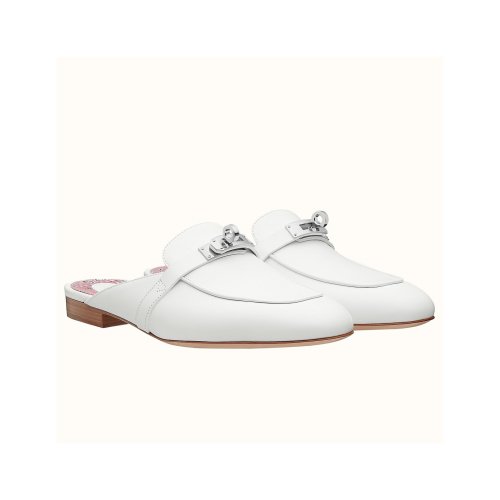 Cheap Reps Hermes Oz Mules In White Calfskin