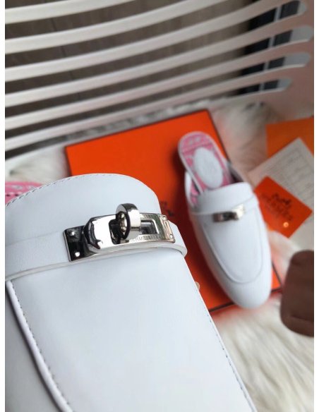 Cheap Reps Hermes Oz Mules In White Calfskin