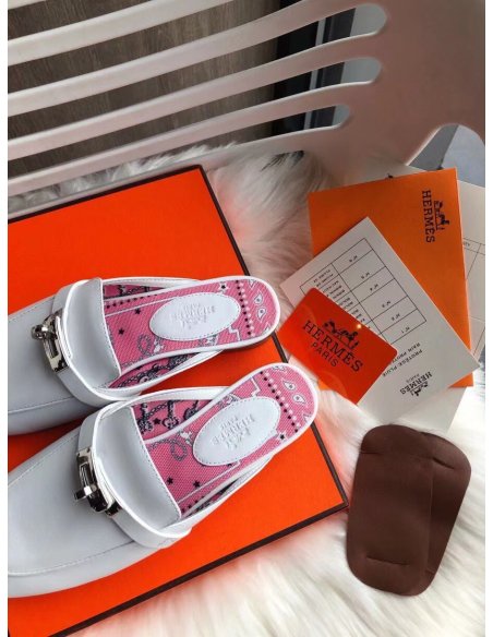 Cheap Reps Hermes Oz Mules In White Calfskin