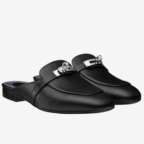 Cheap Reps Hermes Oz Mules In Black Calfskin